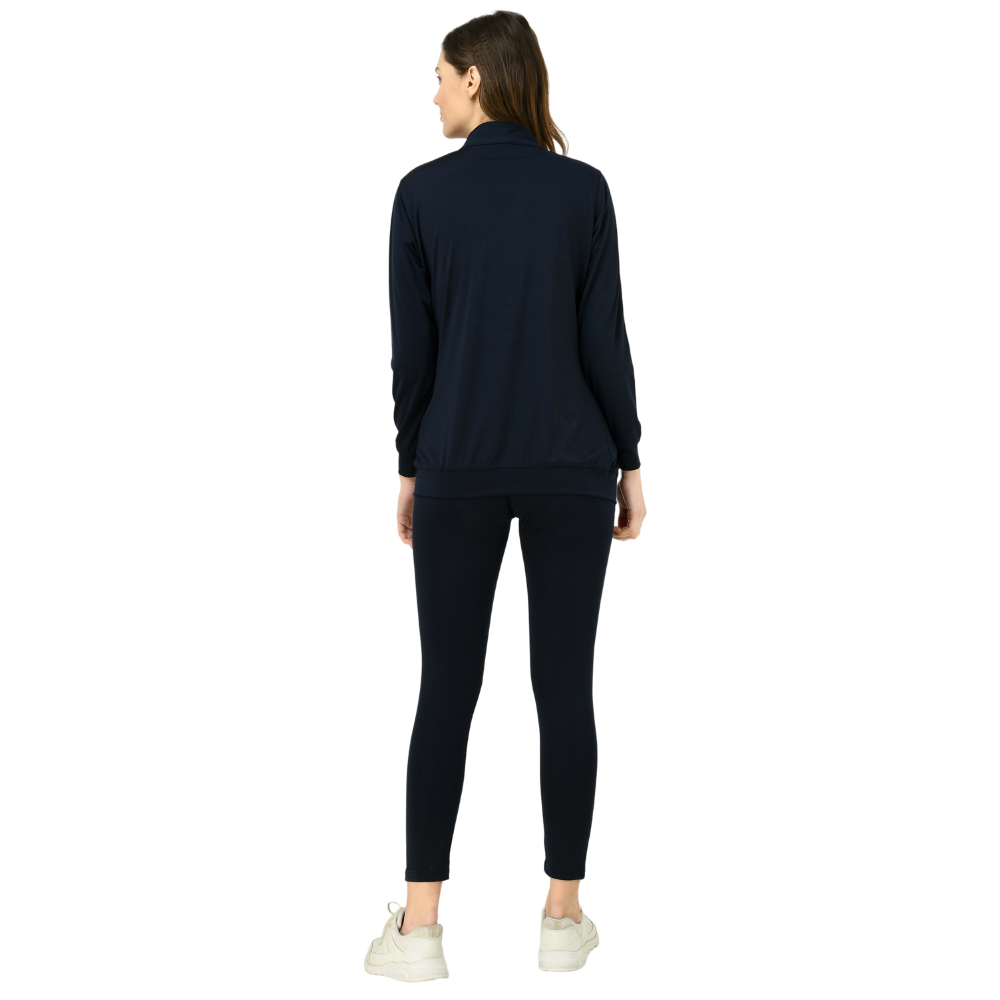 Navy Blue Women Zipper Tracksuit for Athletics Jogging Gym and Sports (4 Way Lycra)