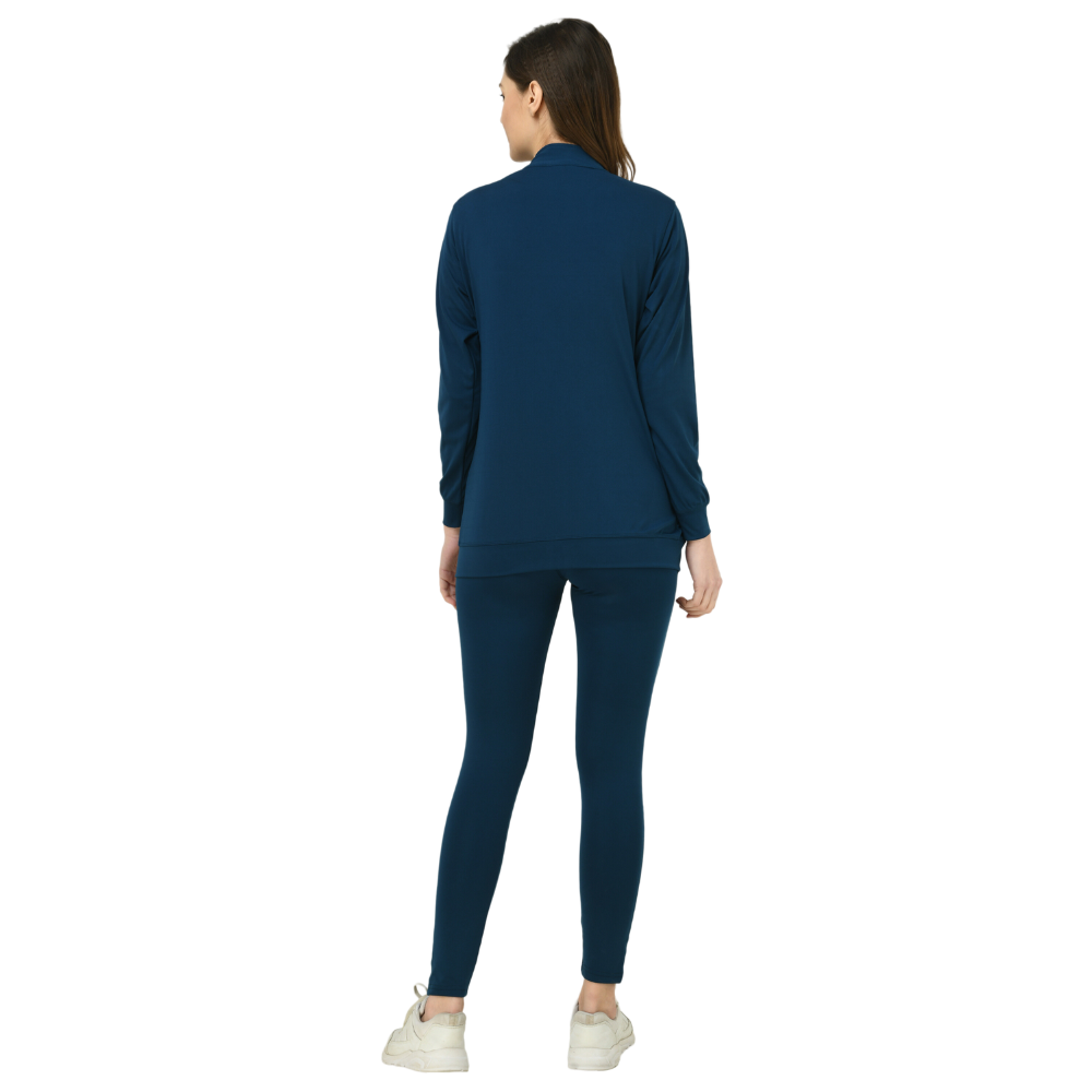 Blue Women Zipper Tracksuit for Athletics Jogging Gym and Sports (4 Way Lycra)